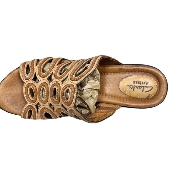 Clarks Artisan‎ Womens Mule Wedge Sandals Brown Stitched Leather Cushioned Sz 9M - Picture 6 of 8